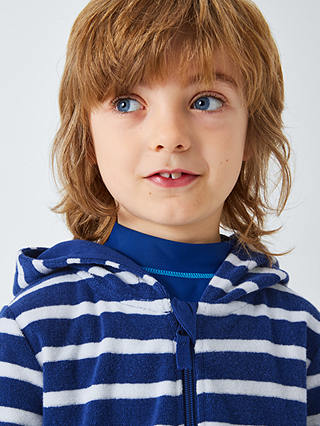 John Lewis Kids' Stripe Zip Through Towelling Poncho, Blue