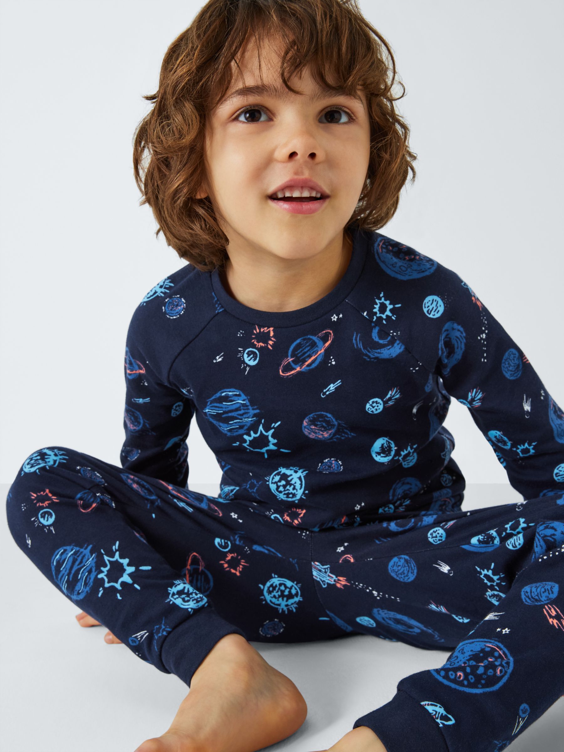 Buy John Lewis Kids' Outer Space Glow in the Dark Pyjamas, Pack of 2, Grey/Multi Online at johnlewis.com