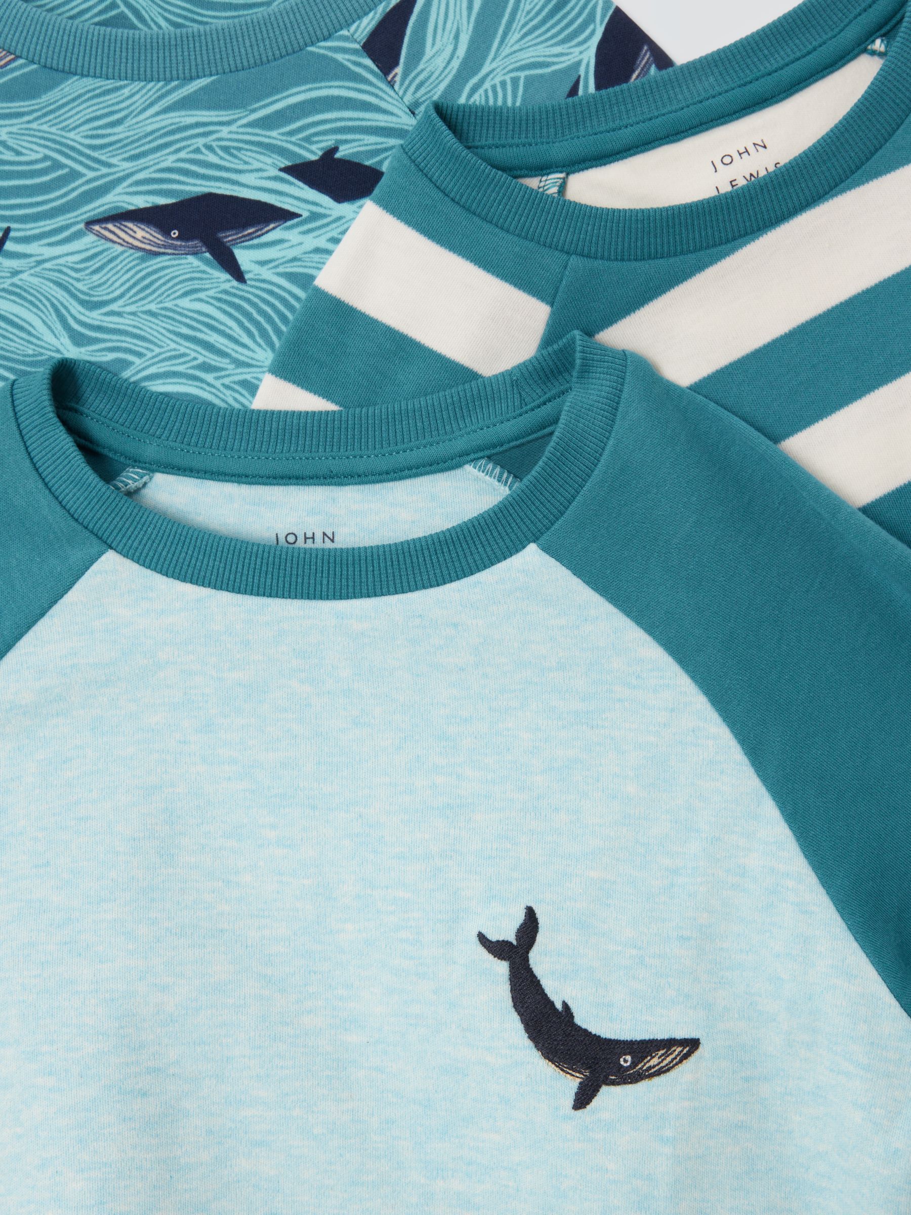 Buy John Lewis Kids' Stripe Whale Print Pyjamas, Pack of 3, Green Online at johnlewis.com