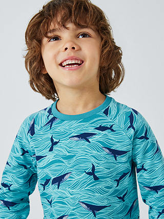 John Lewis Kids' Stripe Whale Print Pyjamas, Pack of 3, Green