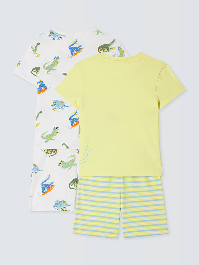 John Lewis Kids' Summer Plain/Dinosaur Short Pyjama Sets, Pack of 2, Multi