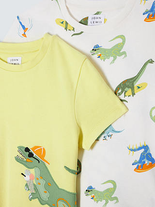 John Lewis Kids' Summer Plain/Dinosaur Short Pyjama Sets, Pack of 2, Multi