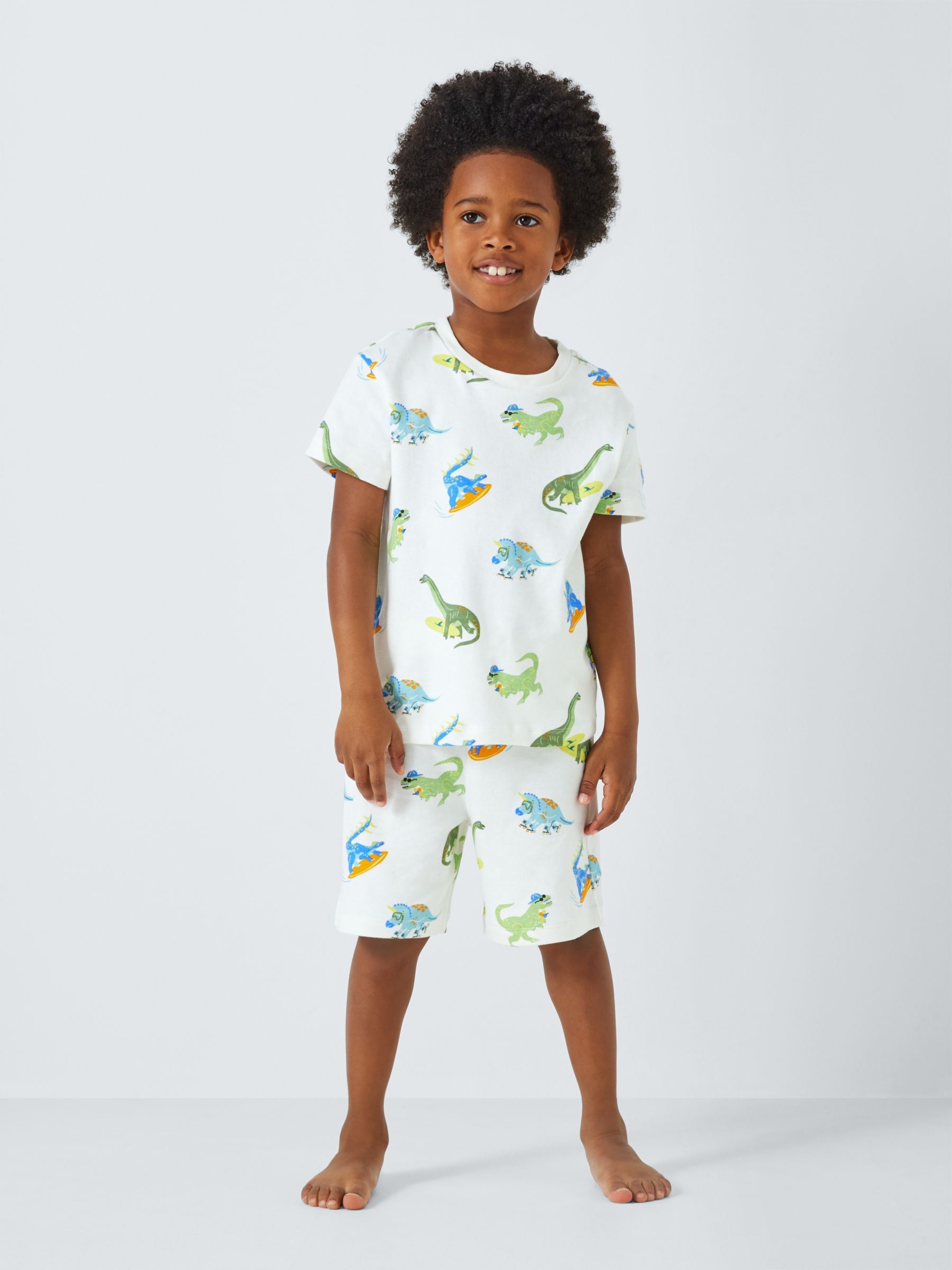 John Lewis Kids' Summer Plain/Dinosaur Short Pyjama Sets, Pack of 2, Multi, 7 years