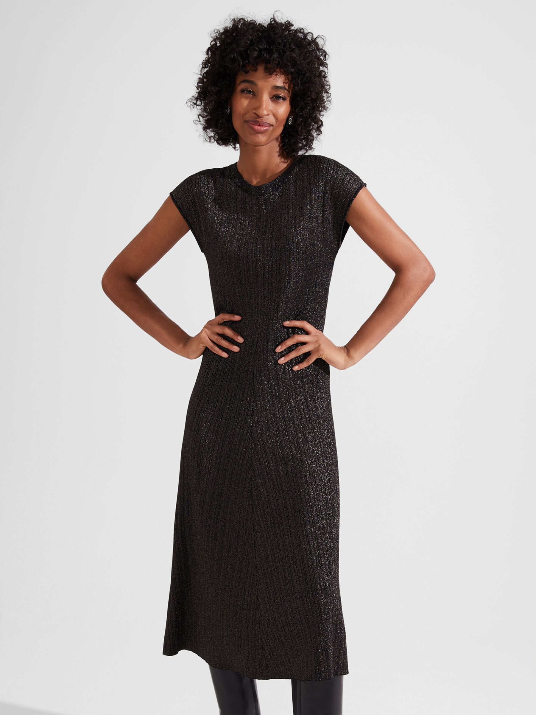 Buy Hobbs Reena Knitted Midi Dress, Black/Gold Online at johnlewis.com