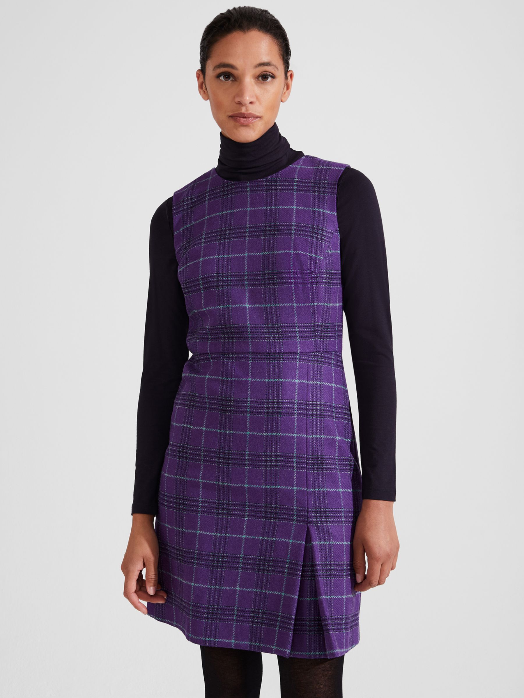 Hobbs Avery Check Wool Mini Sheath Dress, Purple/Multi, 18
