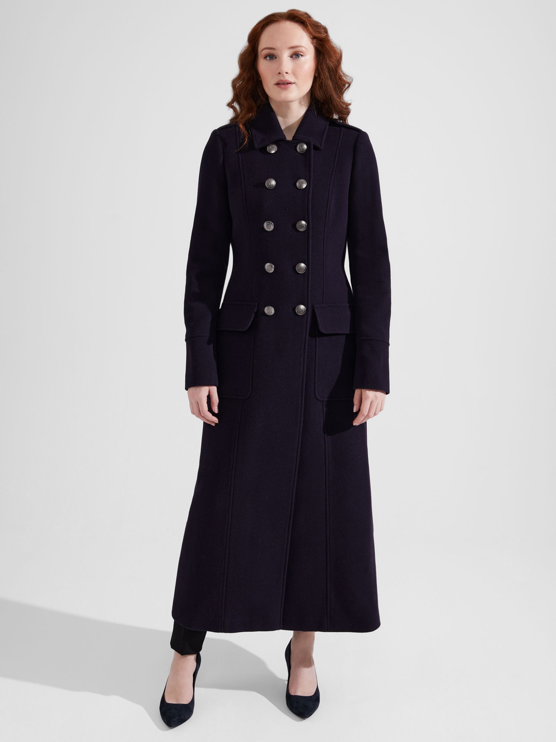 Hobbs Petite Iris Double Breasted Wool and Cashmere Blend Coat, Midnight Blue