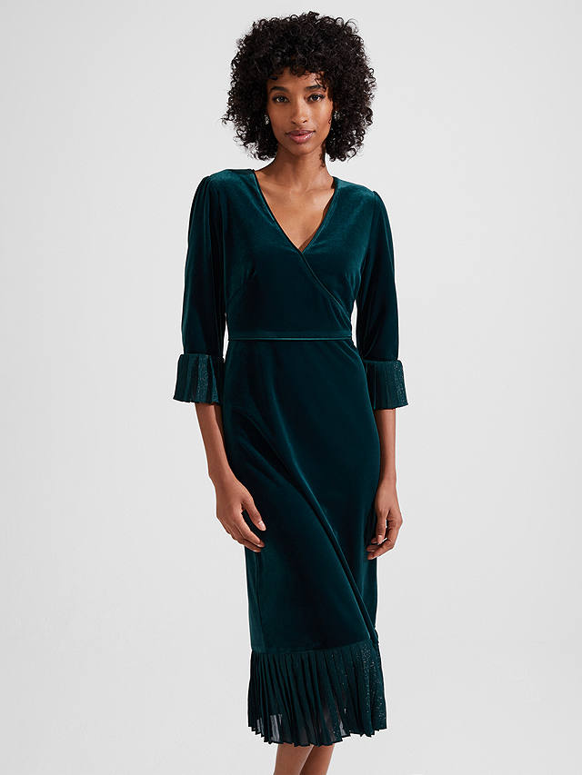 Hobbs Melodie Midi Velvet Dress, Green