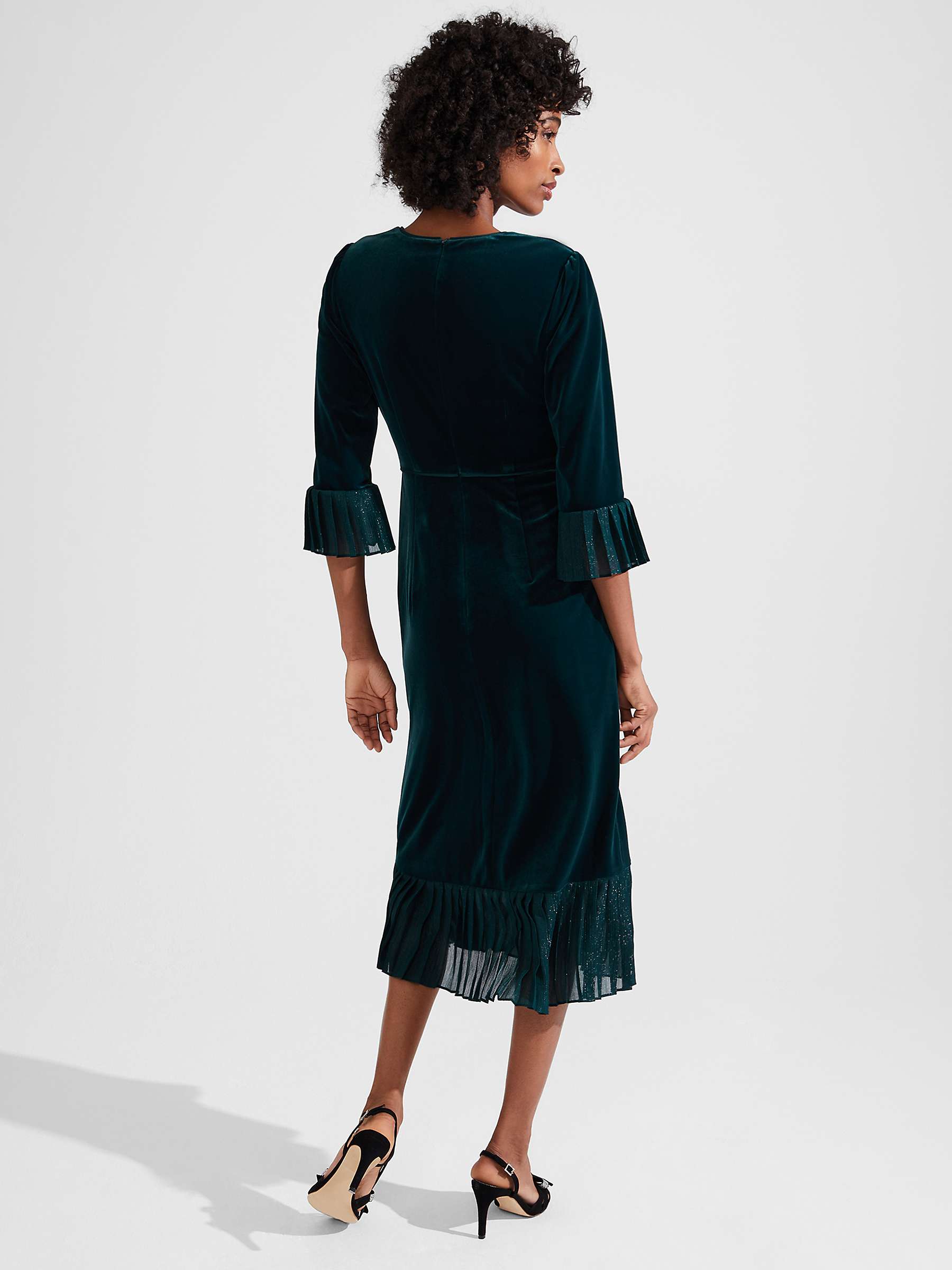 Buy Hobbs Melodie Midi Velvet Dress, Green Online at johnlewis.com