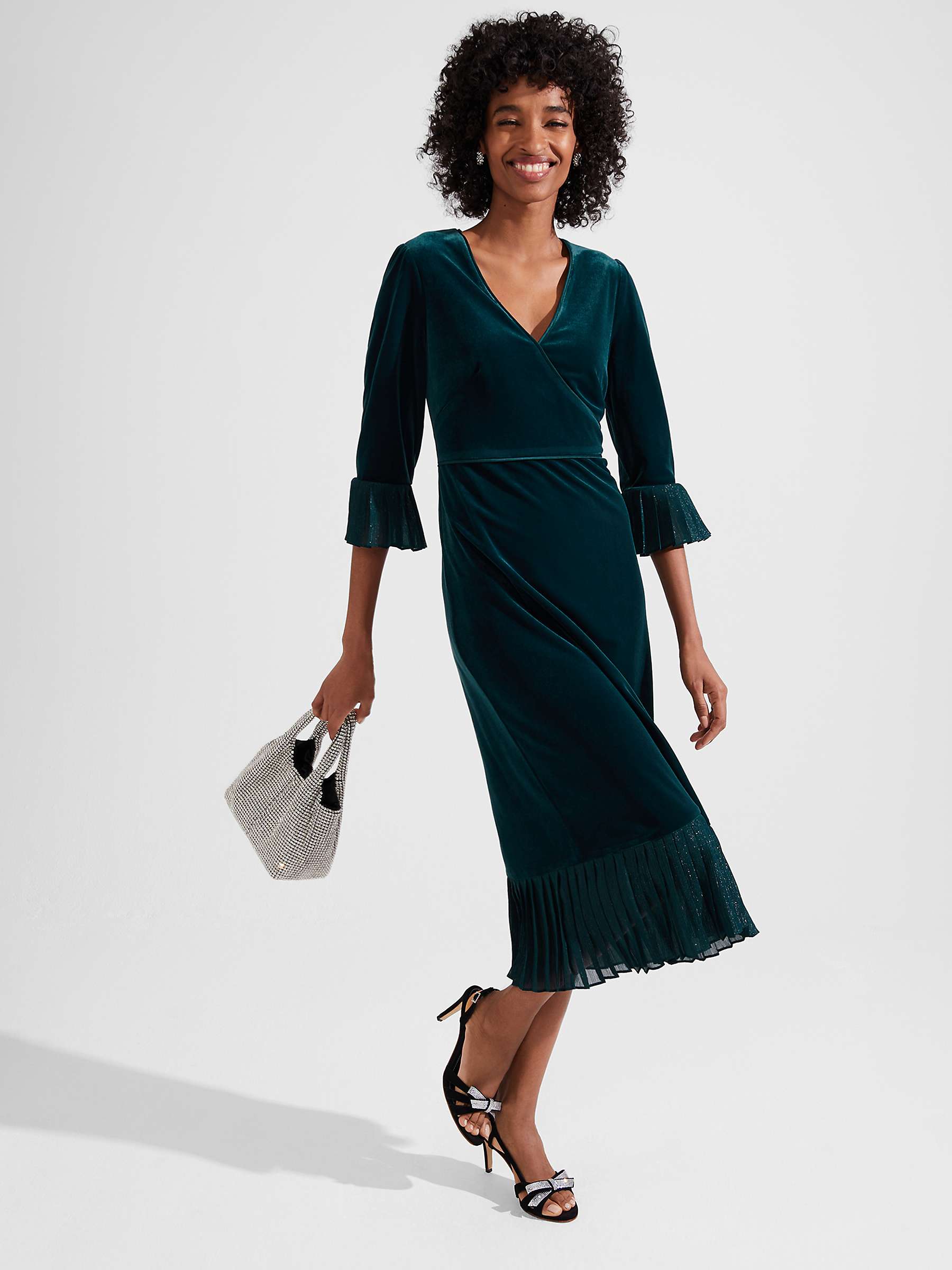 Buy Hobbs Melodie Midi Velvet Dress, Green Online at johnlewis.com