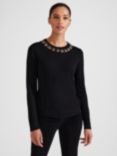 Hobbs Alora Embellished Neck Wool Blend Jumper, Black