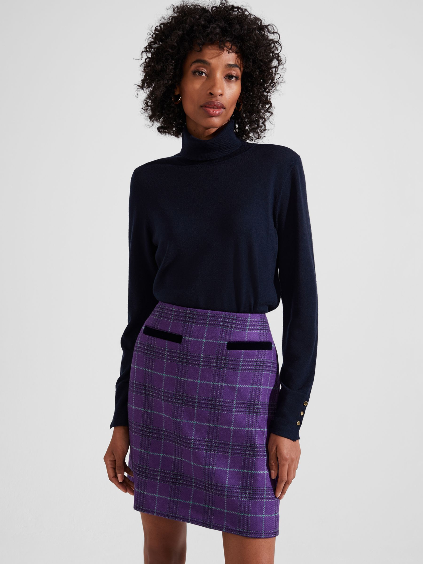 Hobbs Ruthie Check Wool Mini Skirt, Purple/Multi at John Lewis & Partners