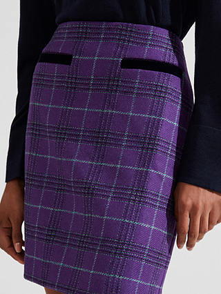 Hobbs Ruthie Check Wool Mini Skirt, Purple/Multi