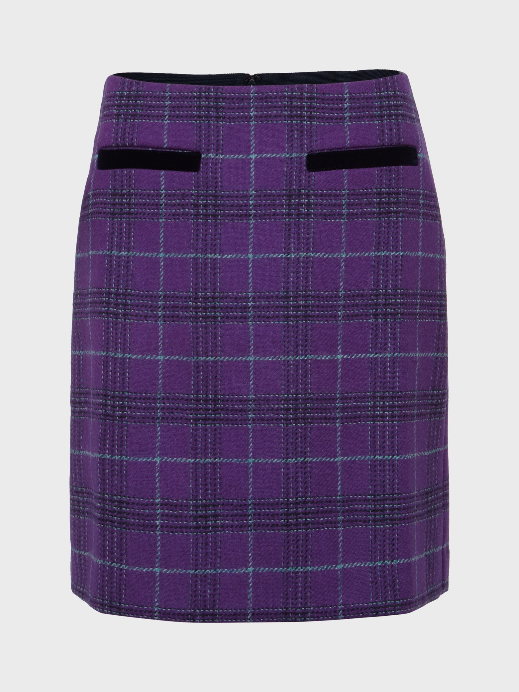 Hobbs Ruthie Check Wool Mini Skirt, Purple/Multi at John Lewis & Partners