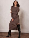 Mint Velvet Textured Midi Dress, Dark Brown, Dark Brown