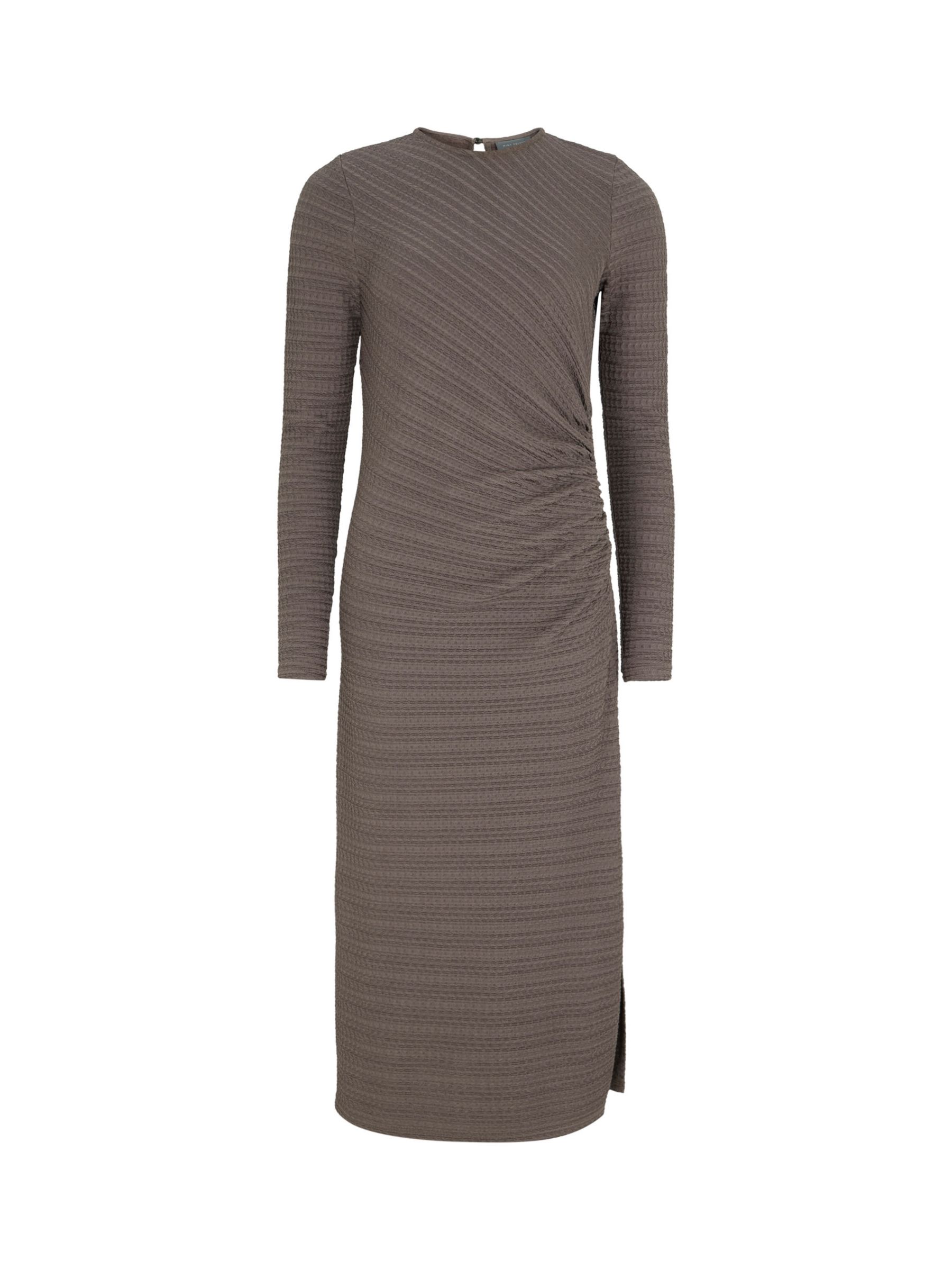 Mint Velvet Textured Midi Dress, Dark Brown at John Lewis & Partners