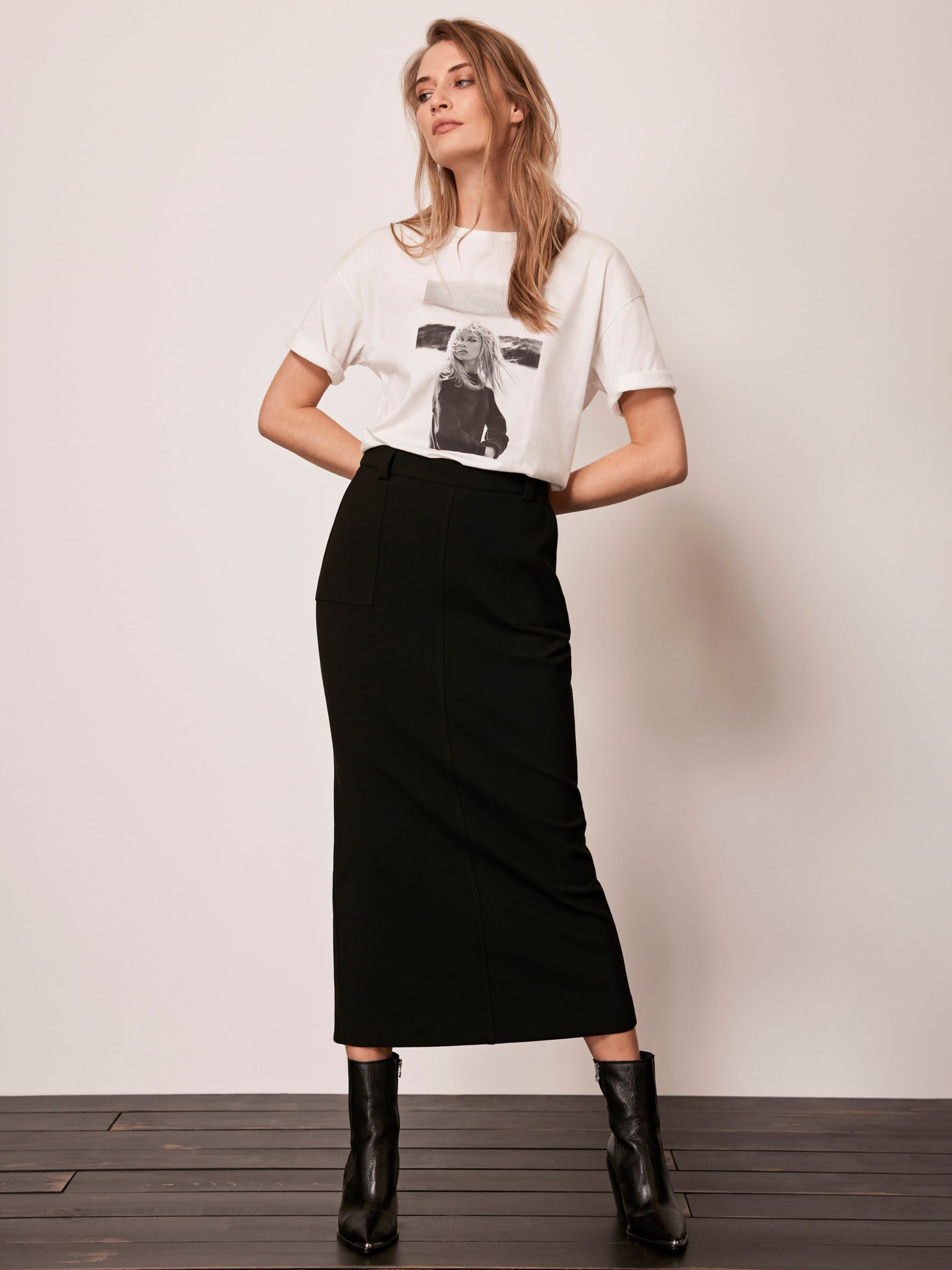 Mint Velvet Structured Midaxi Column Skirt, Black, 14