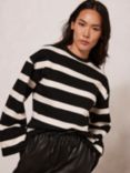 Mint Velvet Striped Boxy Jumper, Black/Cream, Black/Cream