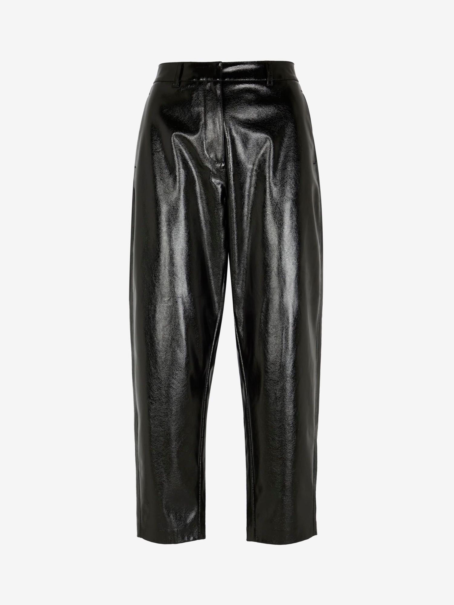 Mint Velvet Pleat Front Faux Leather Trousers, Black, 6R