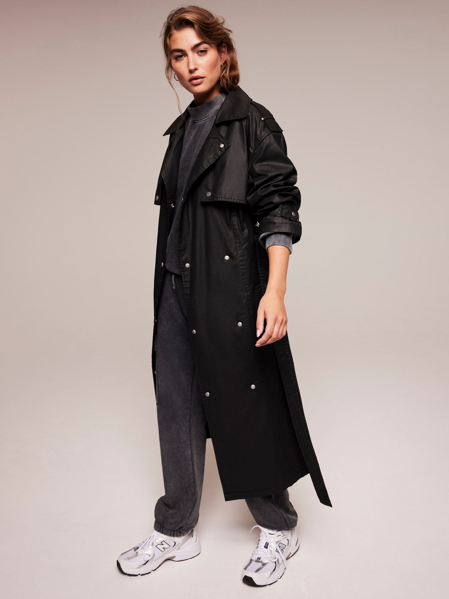 Mint Velvet Double Breasted Waxed Trench Coat, Black, XS