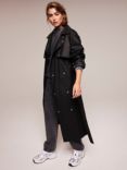Mint Velvet Double Breasted Waxed Trench Coat, Black