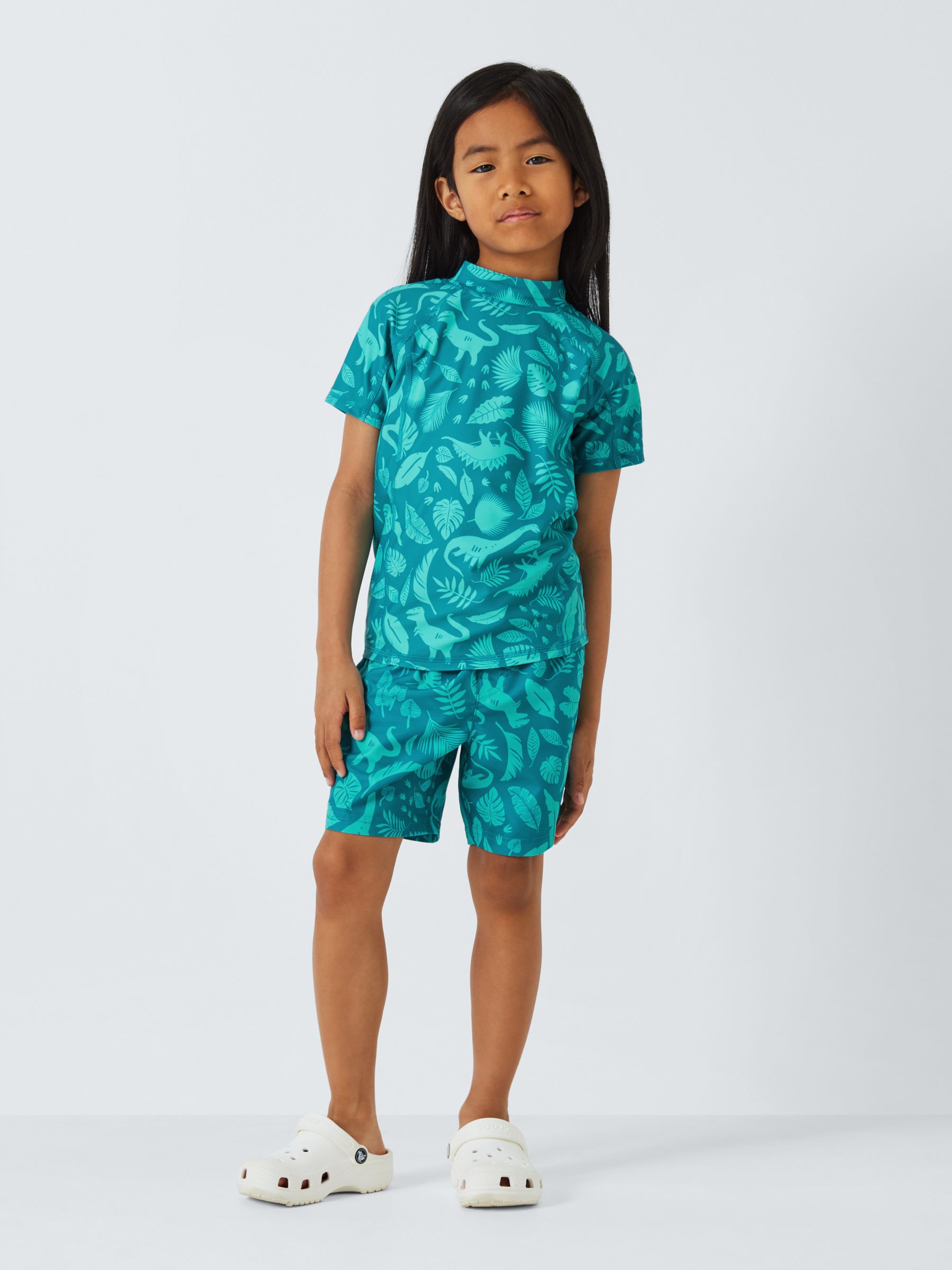 John Lewis Kids' Dino Print Swim Shorts, Green, 8 years