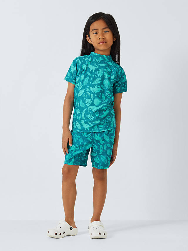 John Lewis Kids' Dino Print Swim Shorts, Green