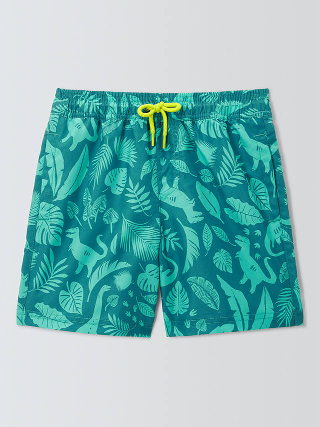 John Lewis Kids' Dino Print Swim Shorts, Green