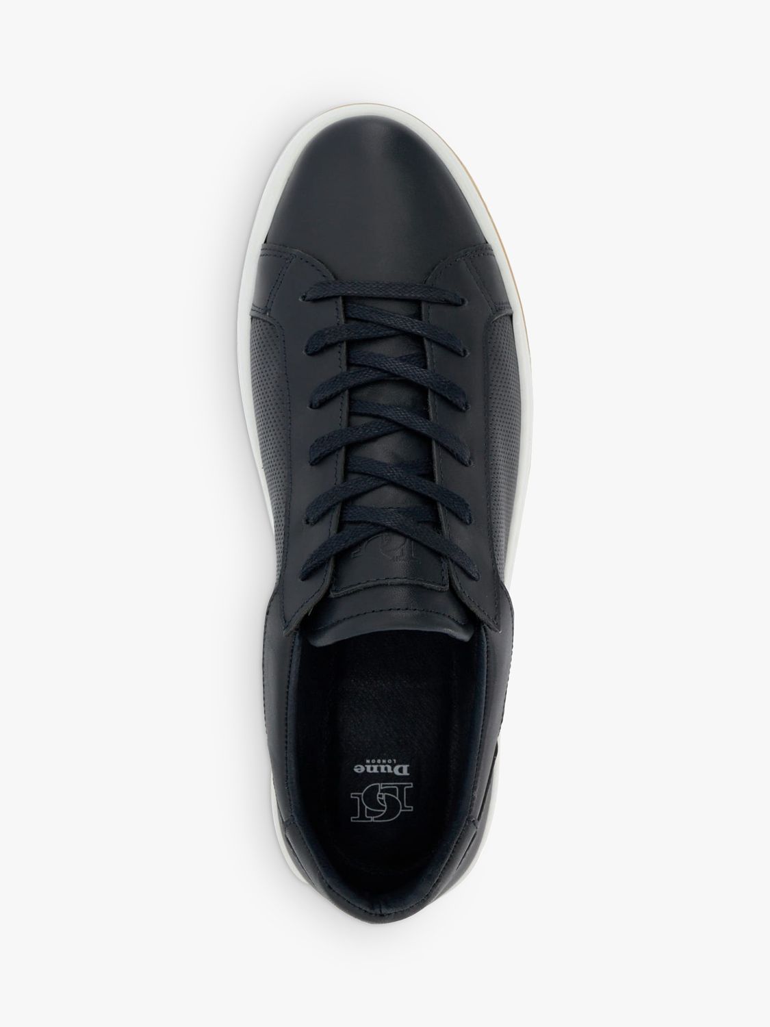 Dune Tie Leather Black Trainers, Navy, 7