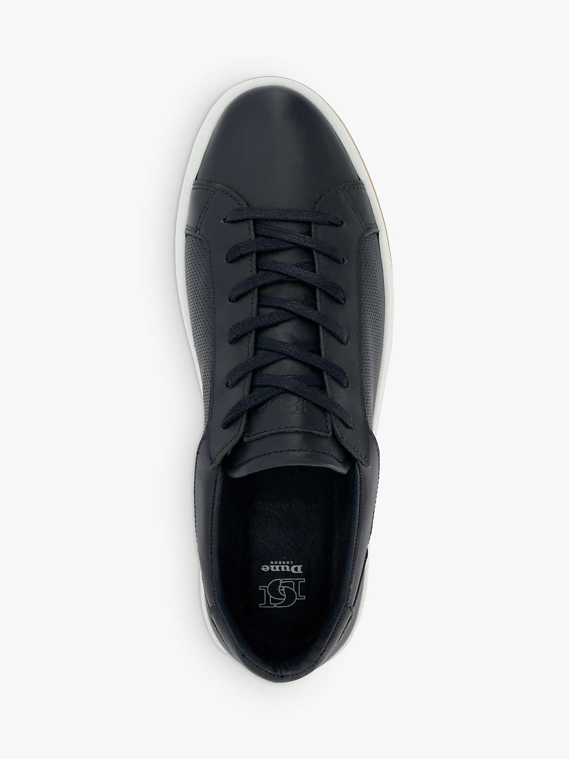 Dune Tie Leather Black Trainers, Navy at John Lewis & Partners