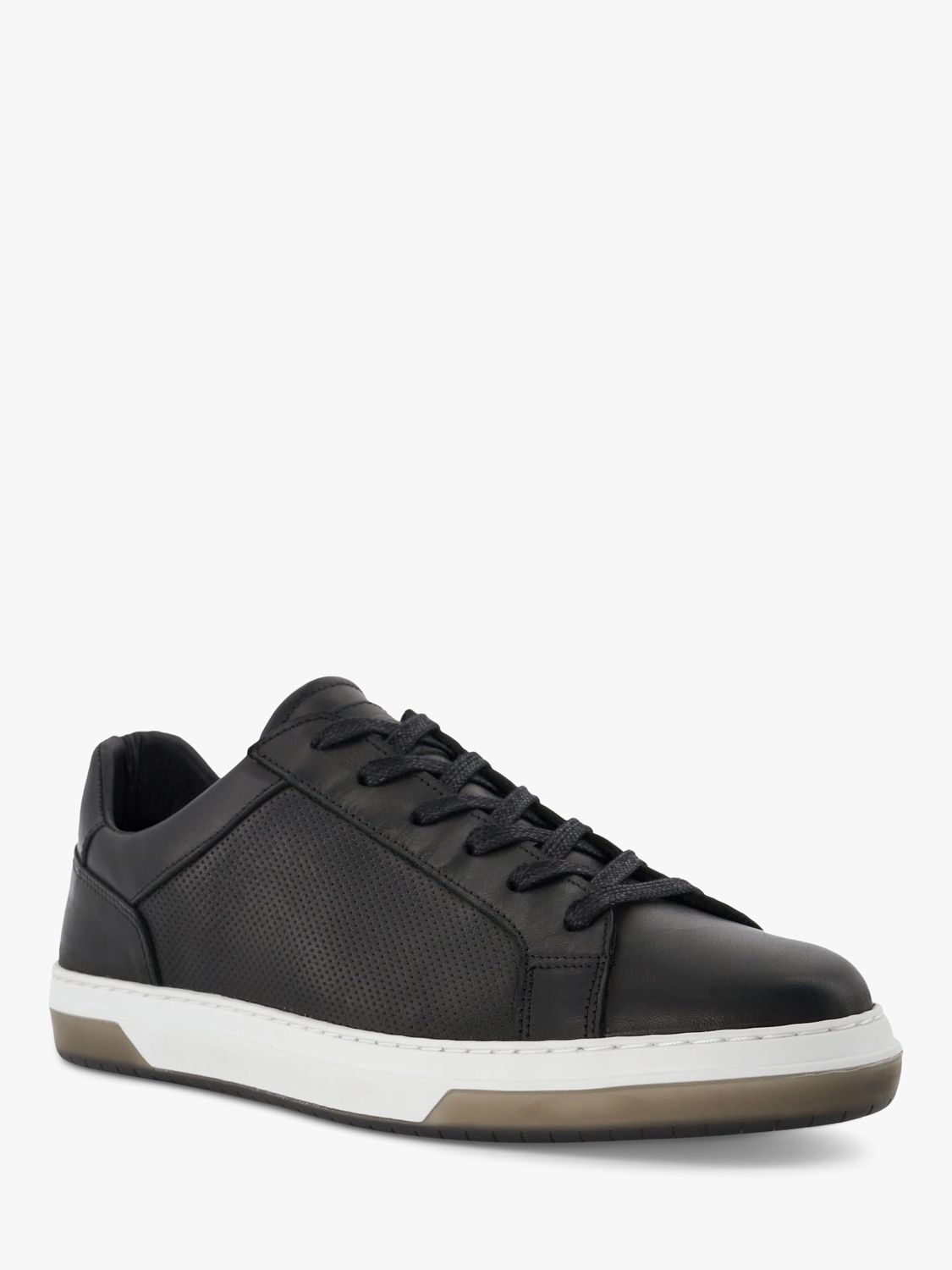 Dune Tie Leather Black Trainers, Black-leather at John Lewis & Partners