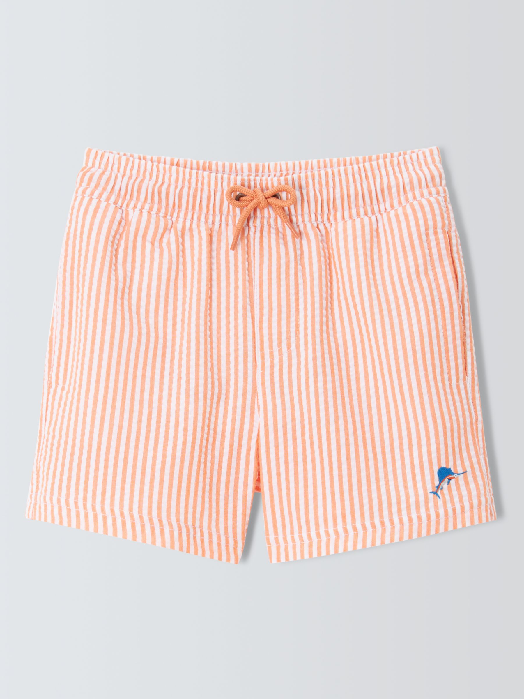John Lewis Kids' Seersucker Stripe Fish Swim Shorts, Orange, 3 years
