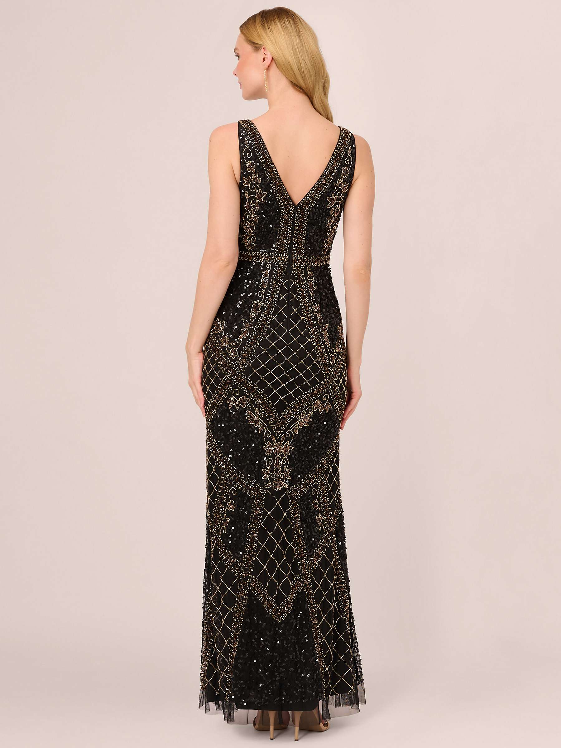 Buy Adrianna Papell Beaded Mesh Maxi Dress, Black/Gold Online at johnlewis.com