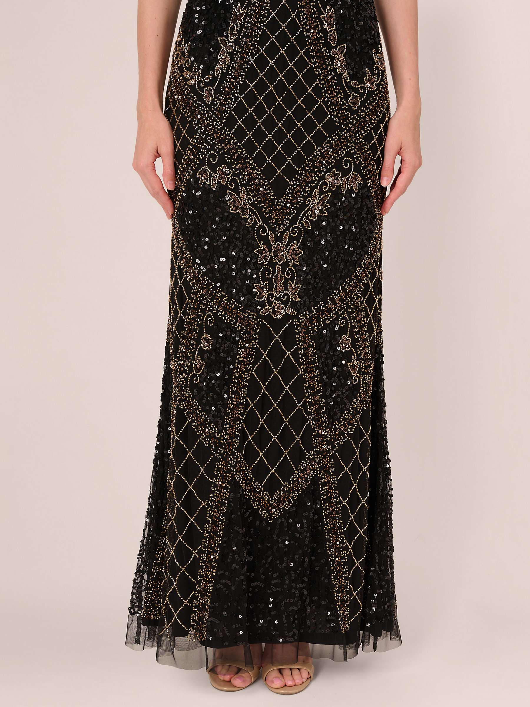 Buy Adrianna Papell Beaded Mesh Maxi Dress, Black/Gold Online at johnlewis.com