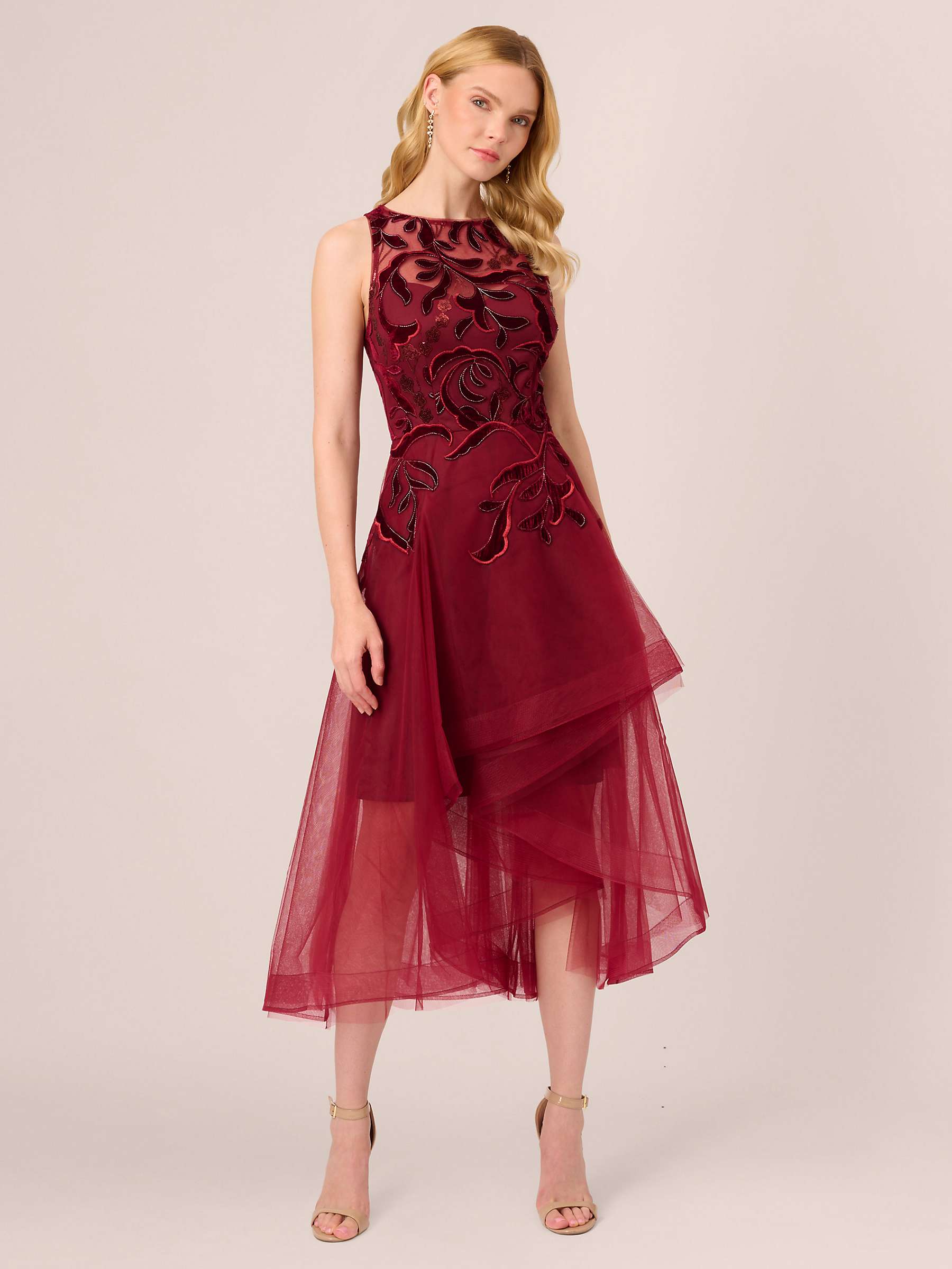 Buy Adrianna Papell Halter Velvet Tulle Dress, Garnet Online at johnlewis.com