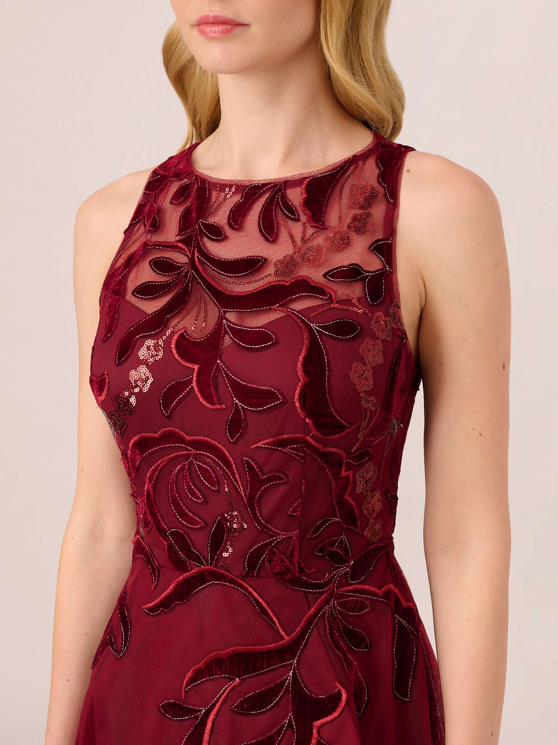 Buy Adrianna Papell Halter Velvet Tulle Dress, Garnet Online at johnlewis.com