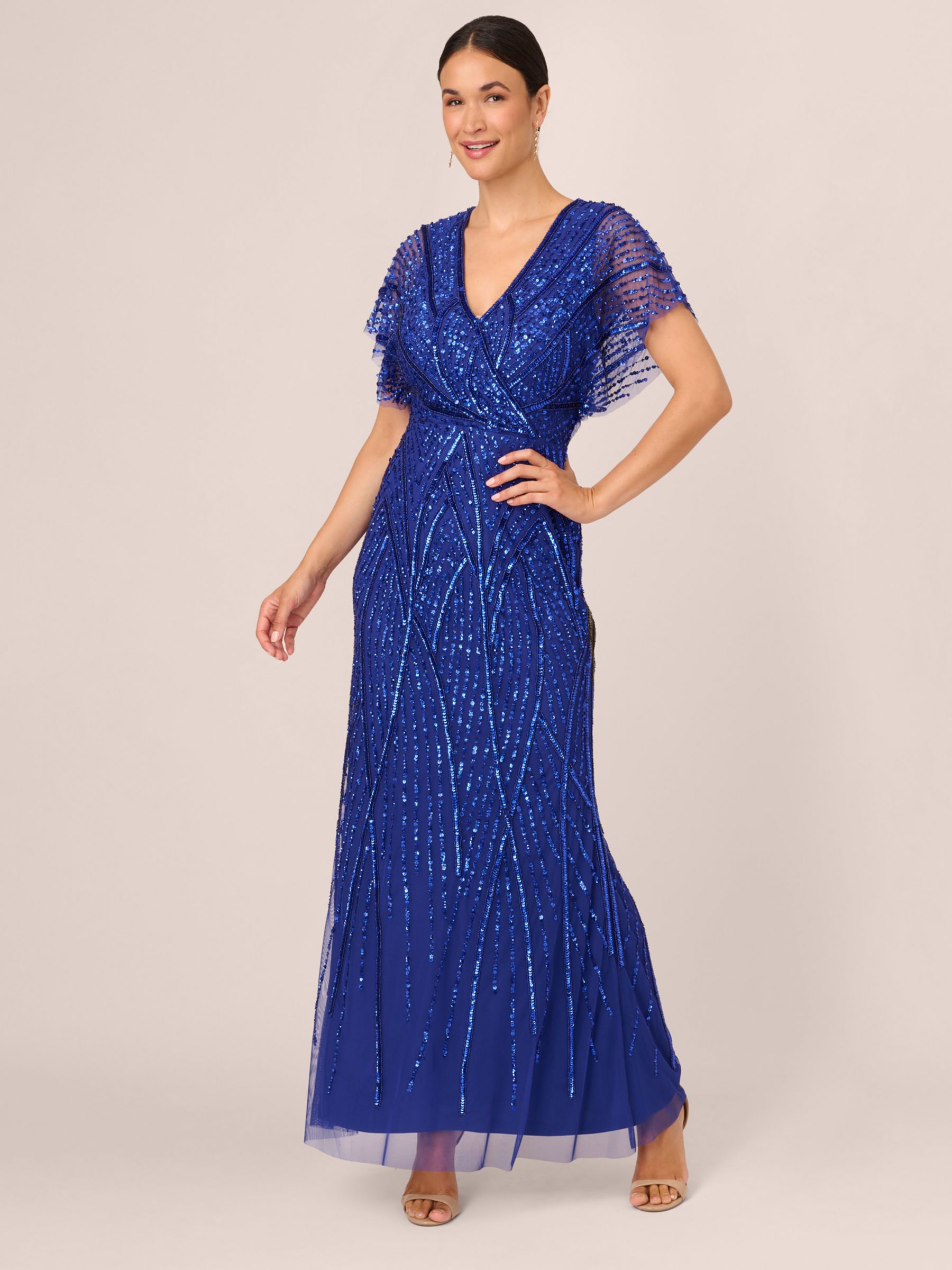 Adrianna Papell Long Beaded Dress Ultra Blue at John Lewis Partners