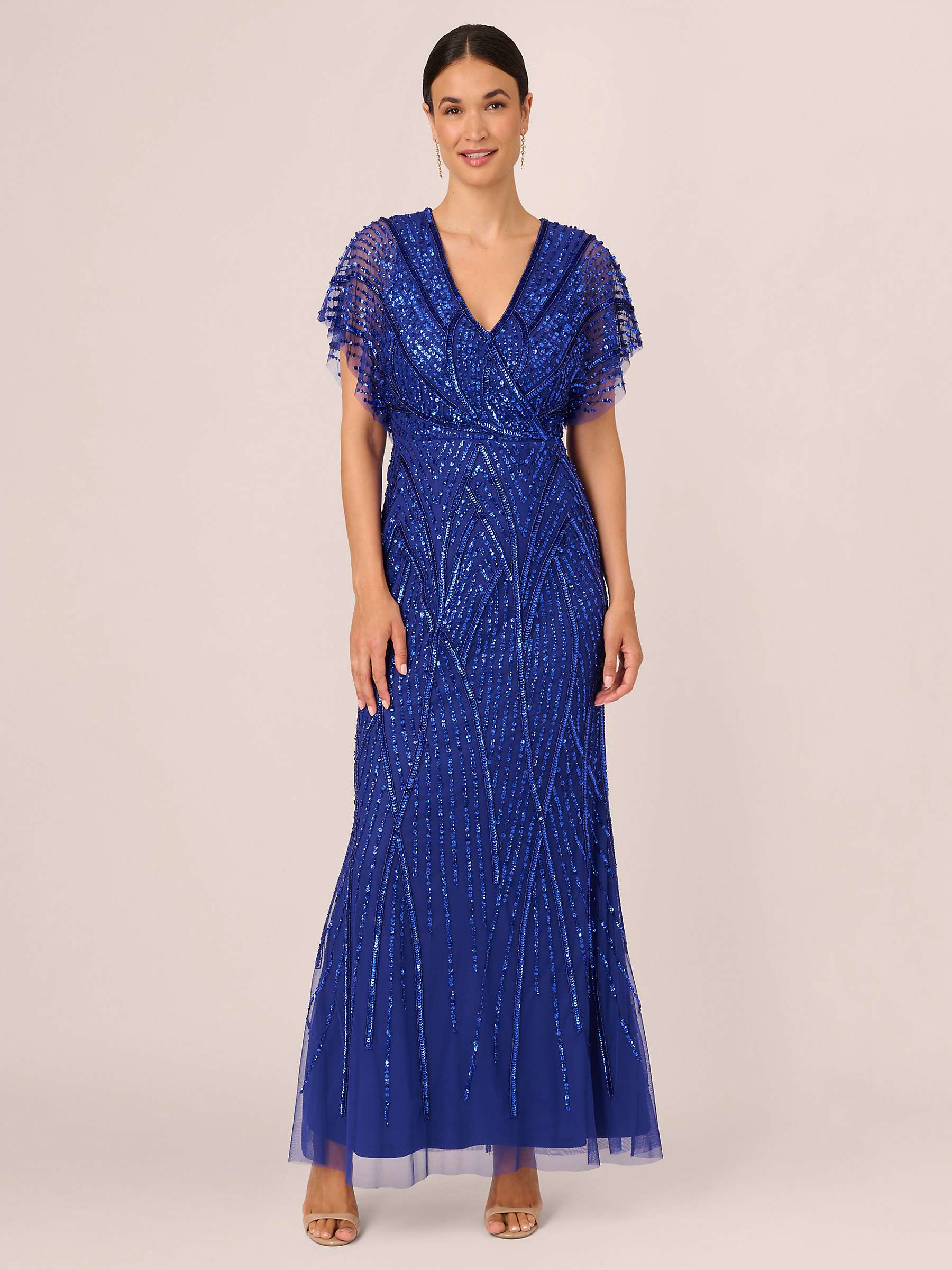 Buy Adrianna Papell Long Beaded Dress, Ultra Blue Online at johnlewis.com