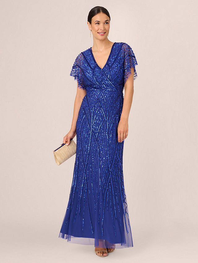 Adrianna Papell Long Beaded Dress, Ultra Blue