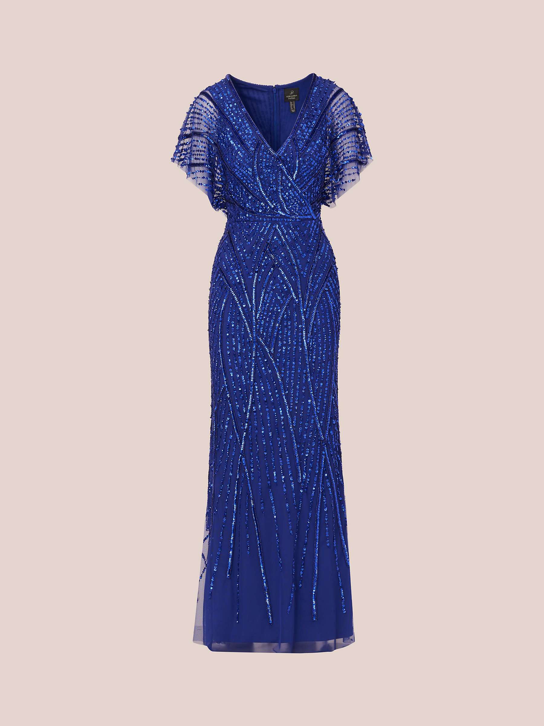 Buy Adrianna Papell Long Beaded Dress, Ultra Blue Online at johnlewis.com