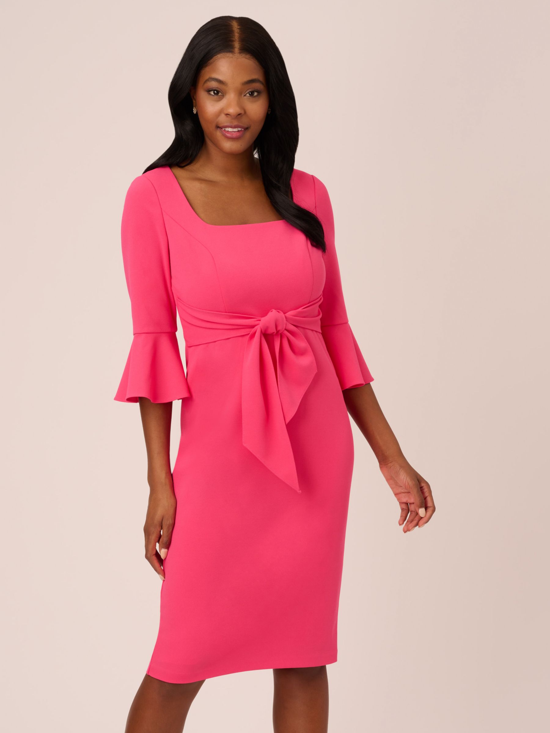 Adrianna Papell Bell Sleeve Tie Front Midi Dress, Camellia, 16