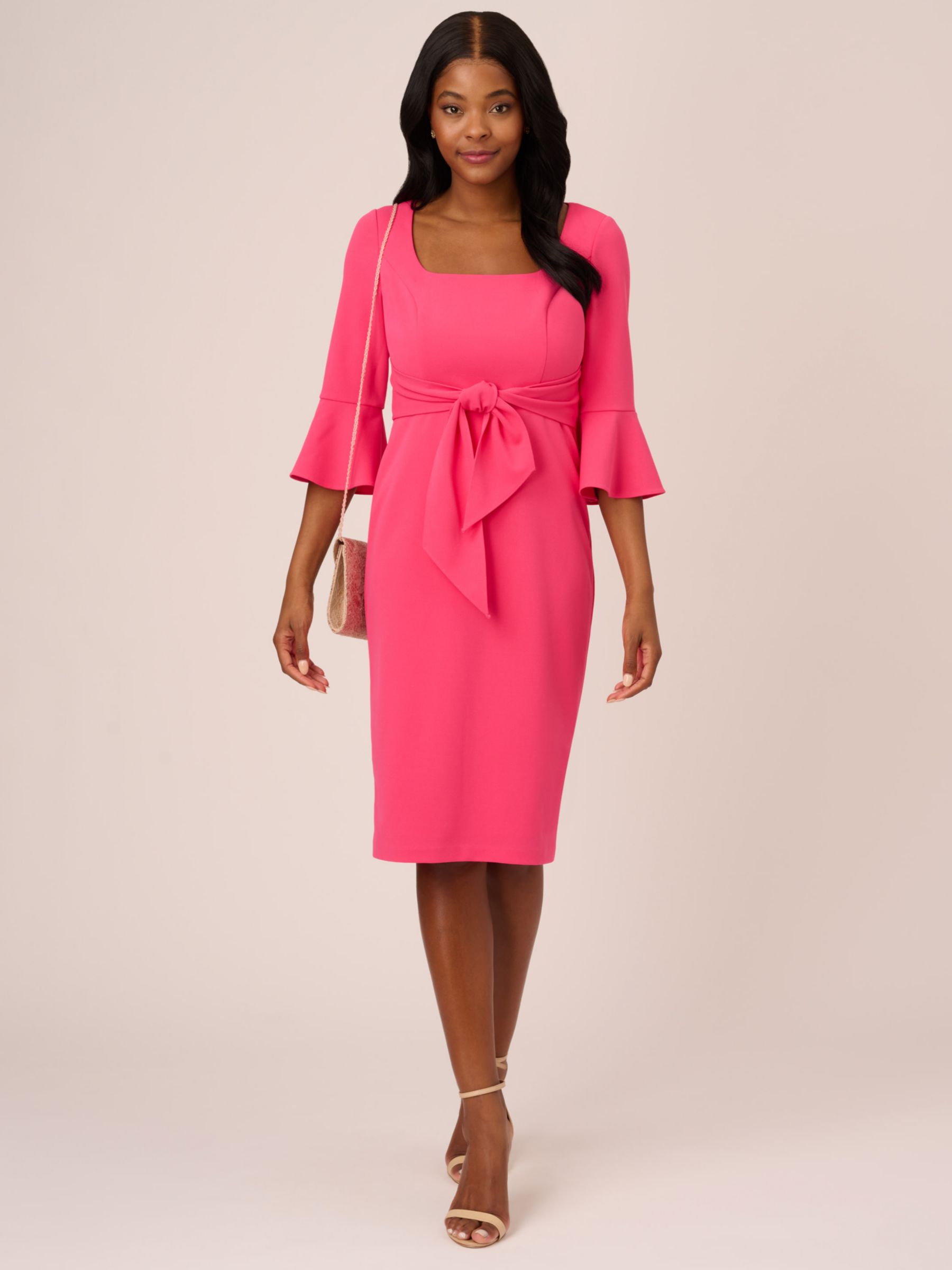 Adrianna Papell Bell Sleeve Tie Front Midi Dress, Camellia, 16