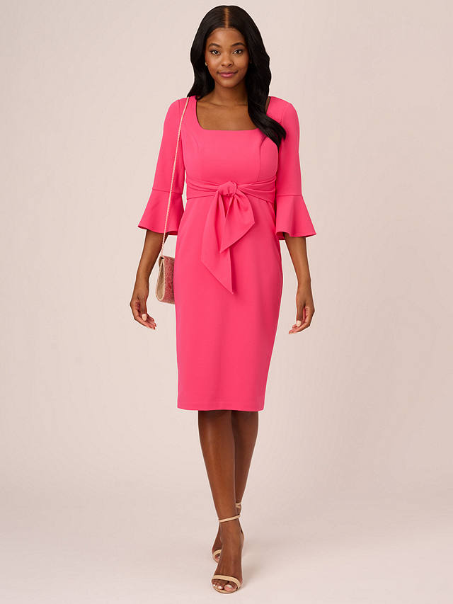 Adrianna Papell Bell Sleeve Tie Front Midi Dress, Camellia