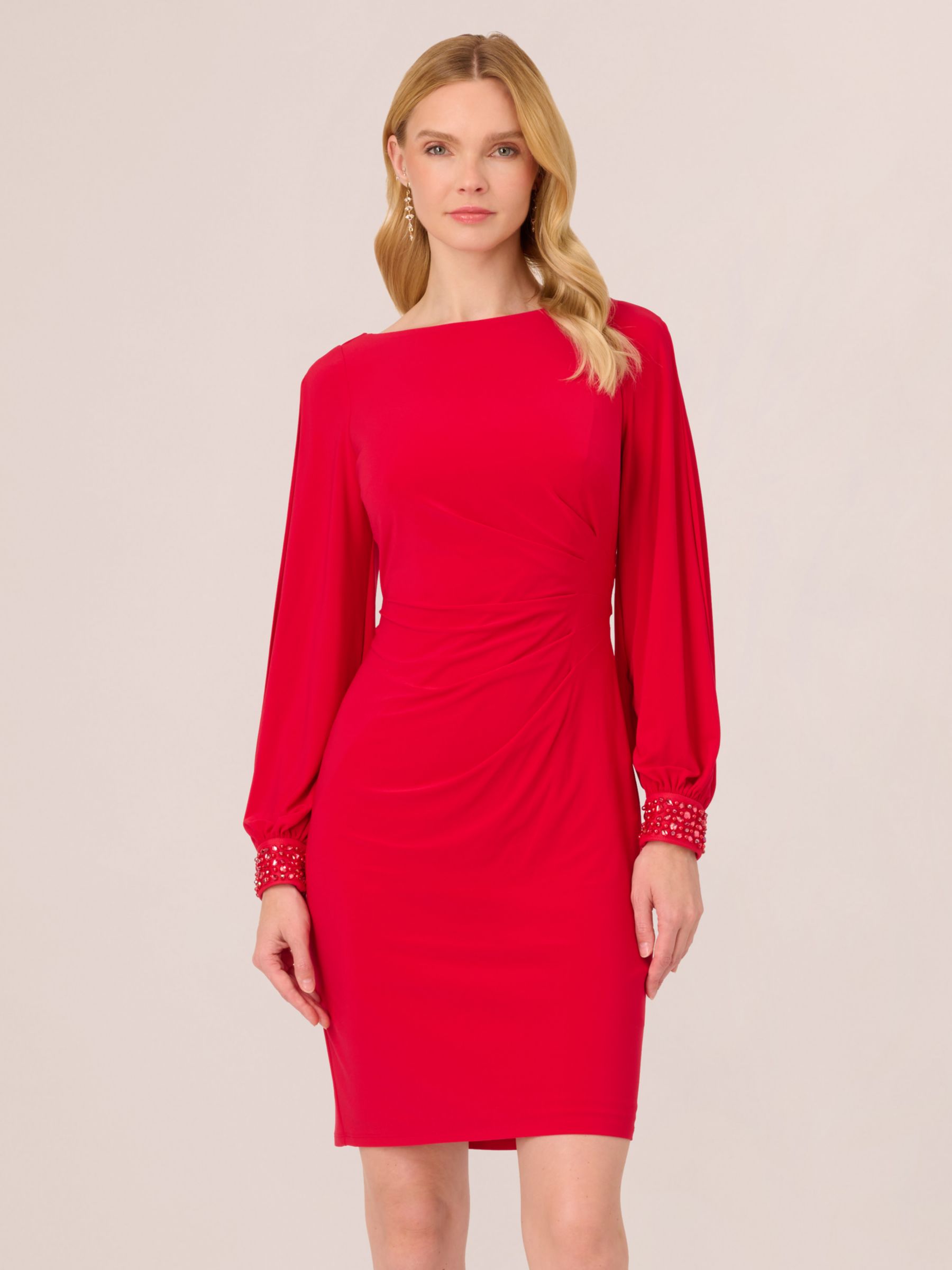 Adrianna Papell Beaded Cuff Short Jersey Dress, Hot Ruby