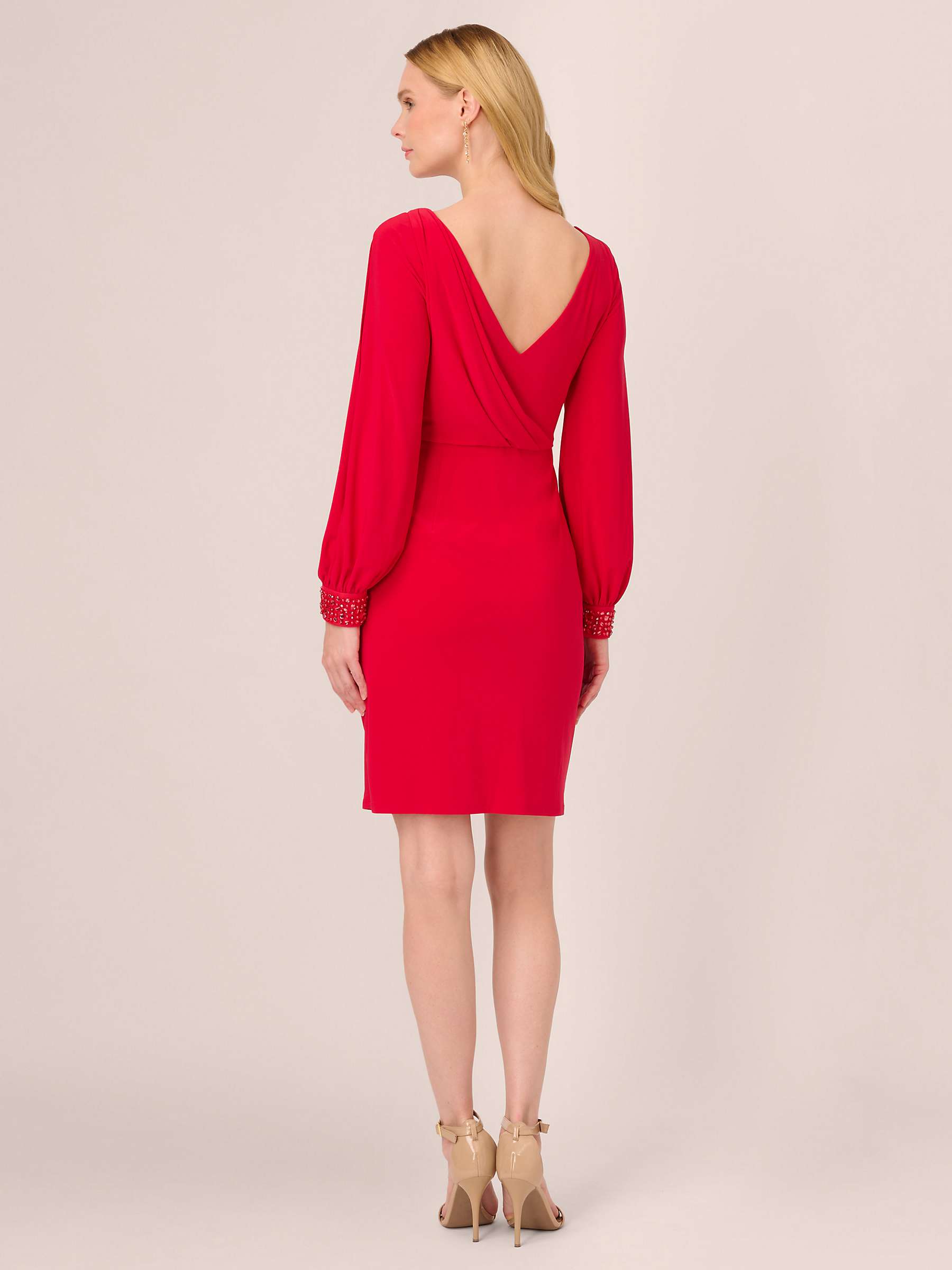 Buy Adrianna Papell Beaded Cuff Short Jersey Dress, Hot Ruby Online at johnlewis.com