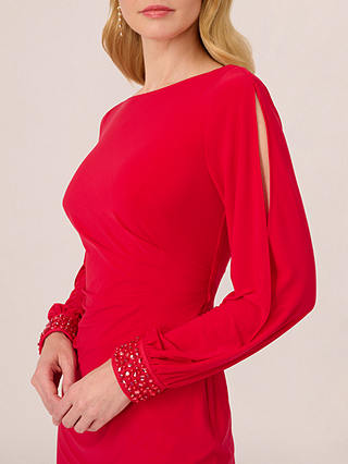 Adrianna Papell Beaded Cuff Short Jersey Dress, Hot Ruby