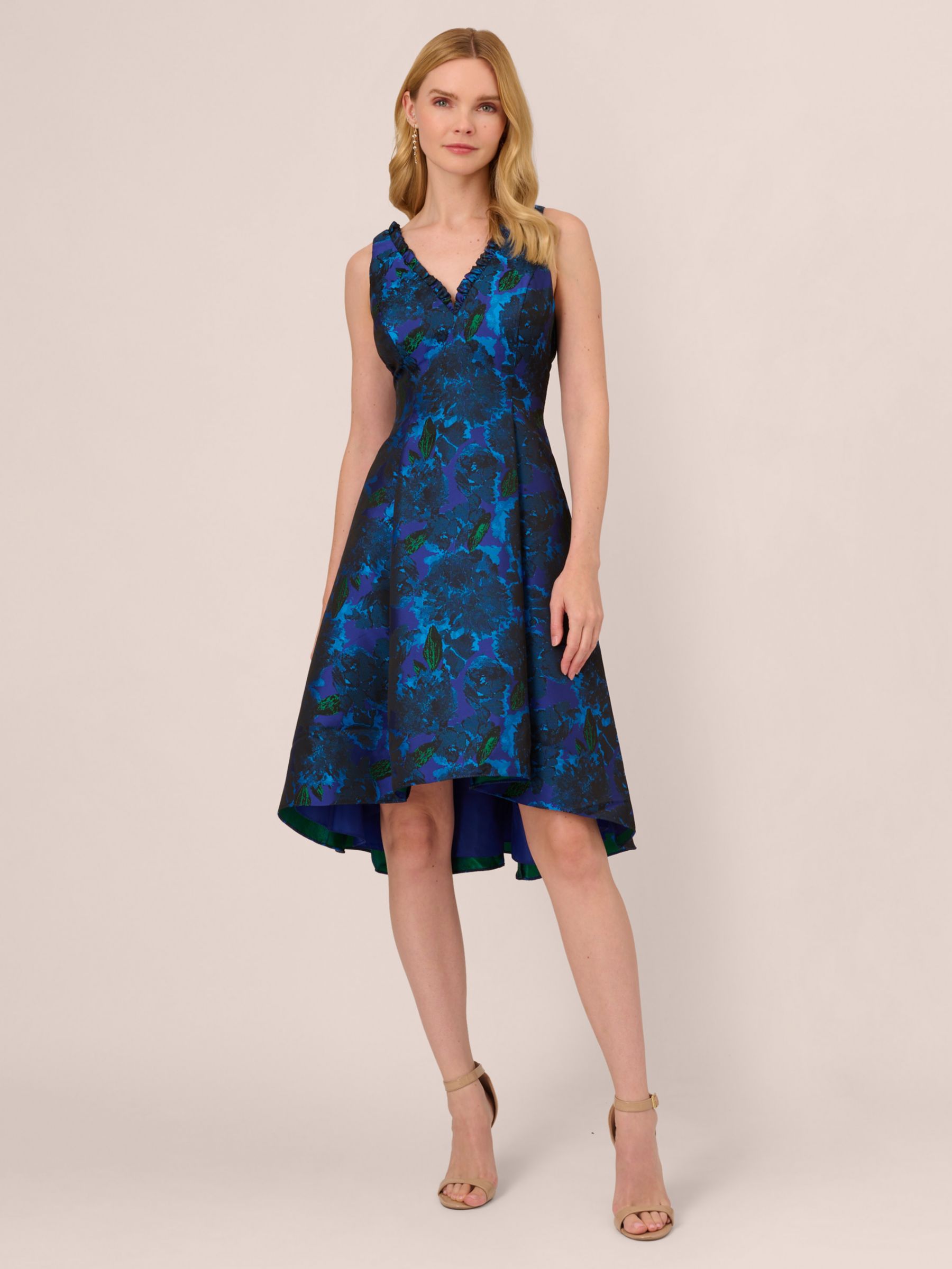 Buy Adrianna Papell Ruffle Jacquard Dress, Blue/Multi Online at johnlewis.com