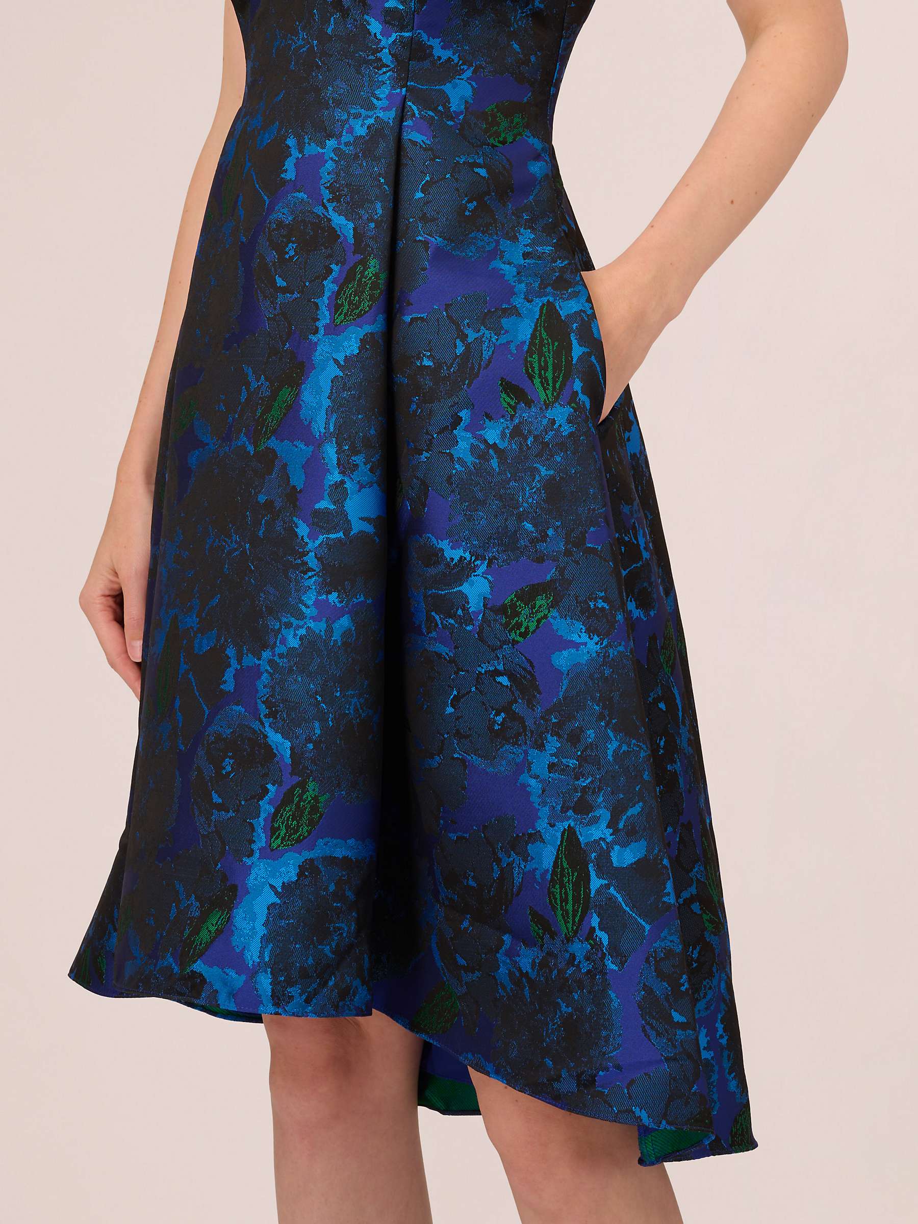 Buy Adrianna Papell Ruffle Jacquard Dress, Blue/Multi Online at johnlewis.com