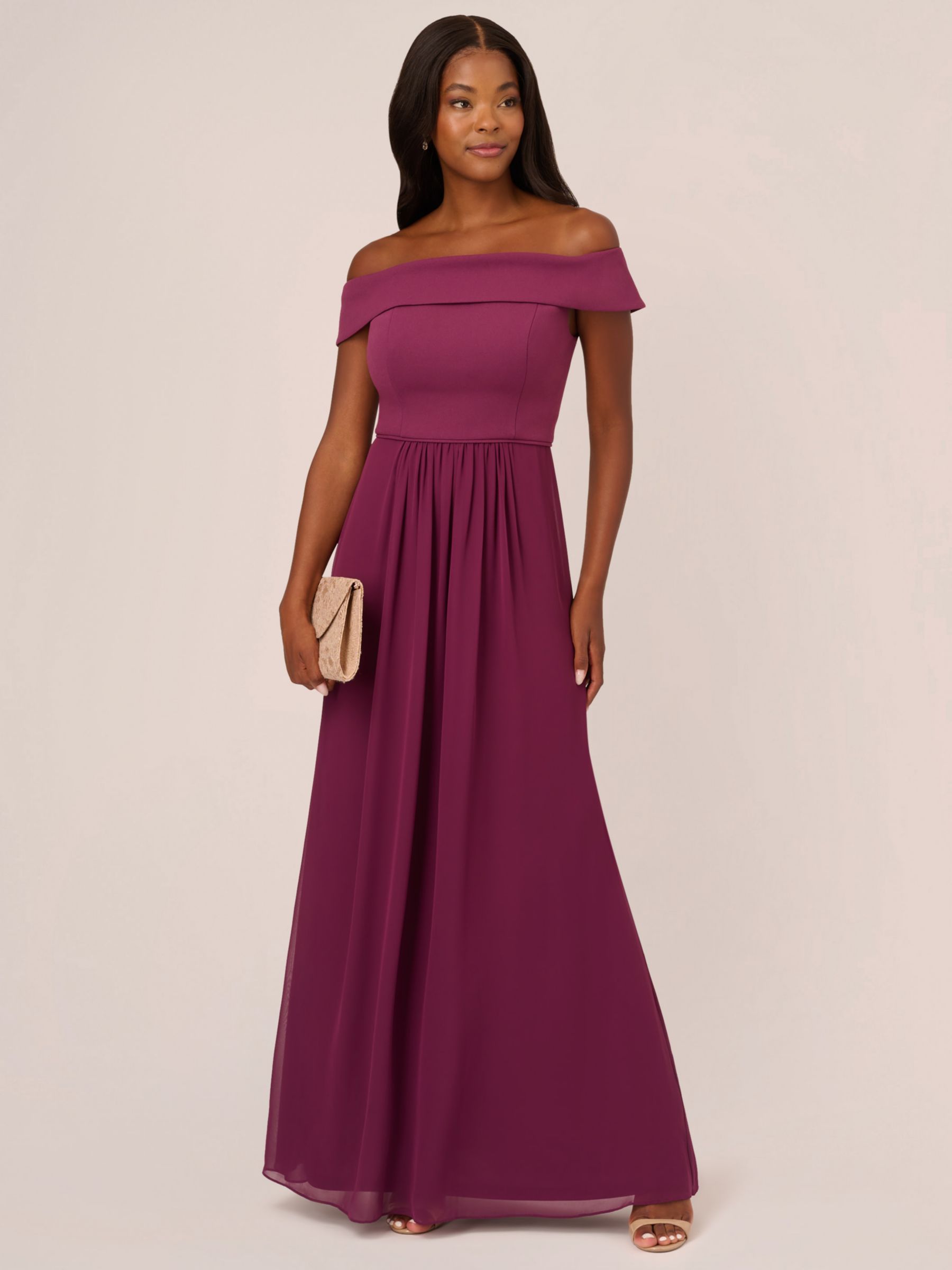 Buy Adrianna Papell Off Shoulder Crepe Chiffon Maxi Dress, Cassis Online at johnlewis.com