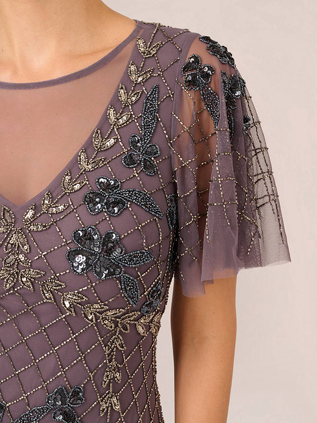 Adrianna Papell Flutter Sleeve Beaded Midi Dress, Moonscape