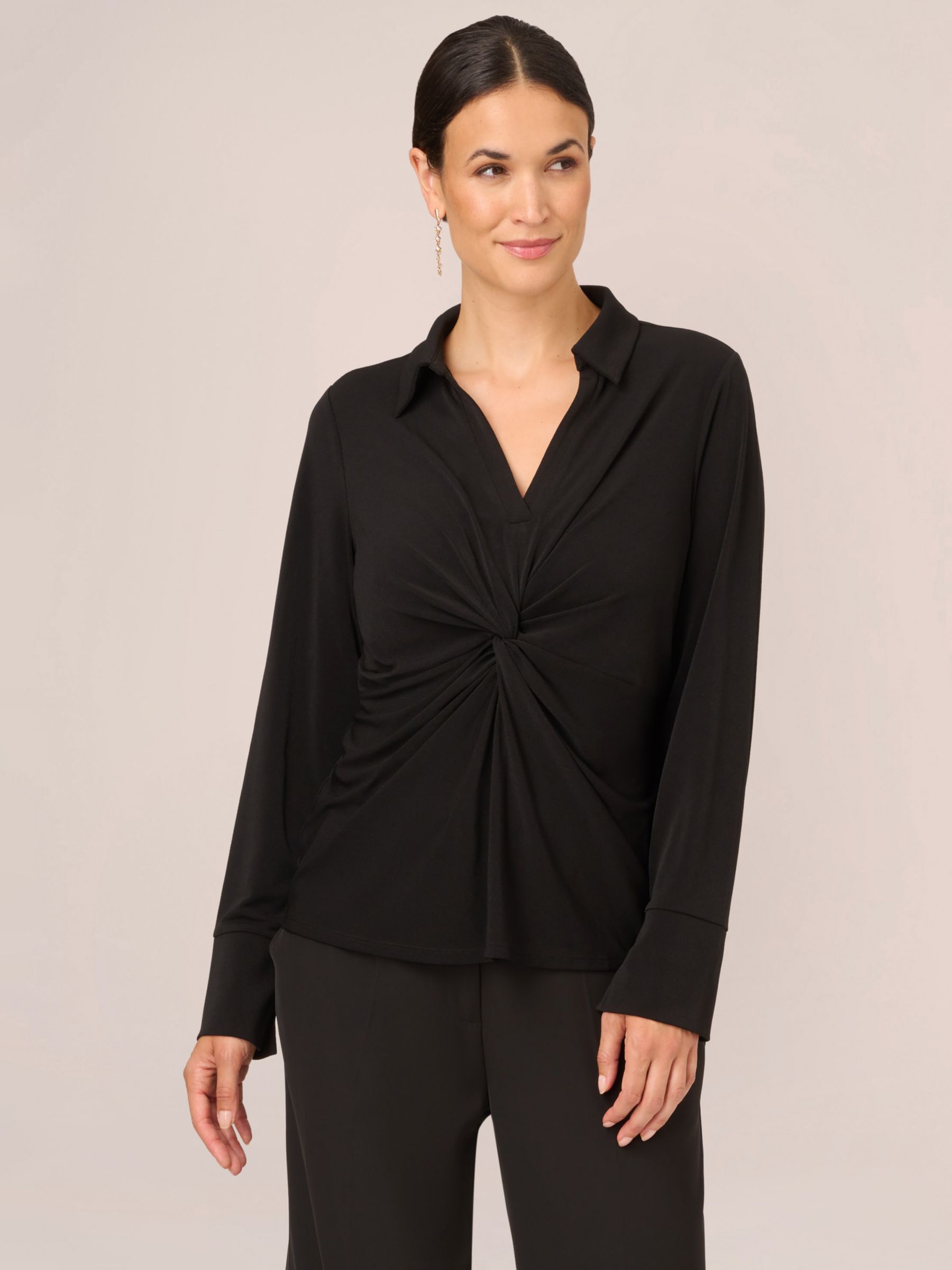 Adrianna Papell Long Sleeve Twist Front Shirt, Black at John Lewis ...